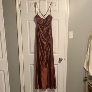 Elegant Copper Satin Maxi Dress